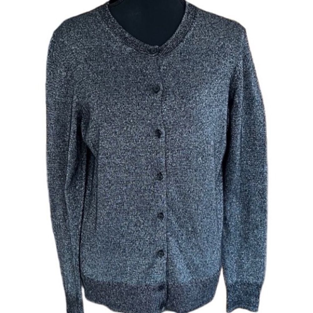 GAP black/silver metallic button front cardigan, size L - Picture 3 of 6